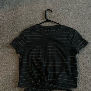 lululemon athletica charcoal grey and white Striped Tee